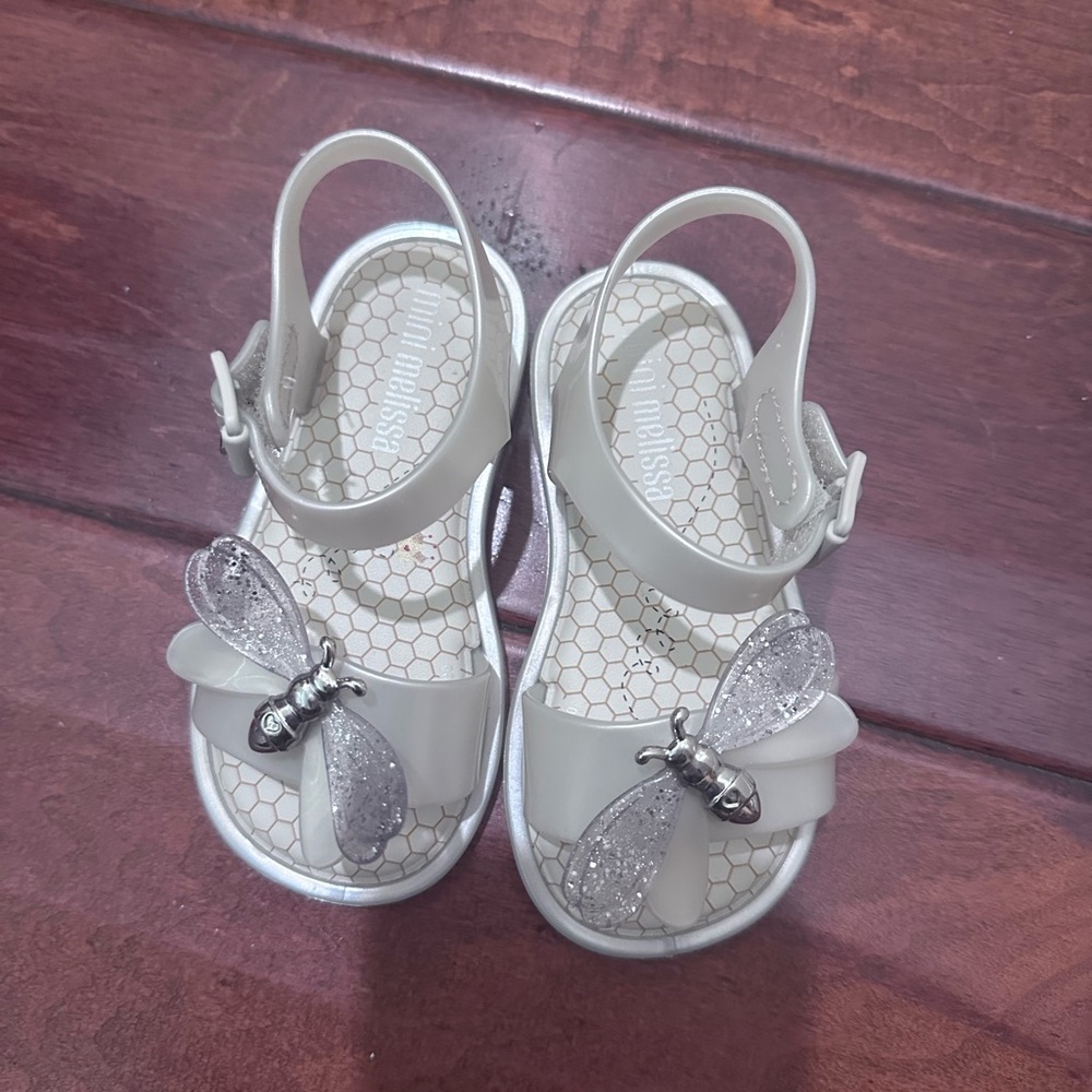 Mini Melissa Kids' Cream Sandals with Glitter Dragonfly